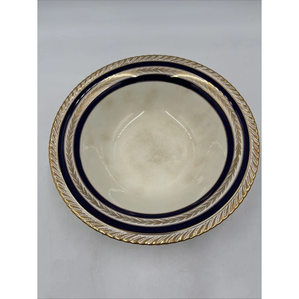 Crown Ducal Duchess Pattern Cobalt Rimmed Soup Bowl